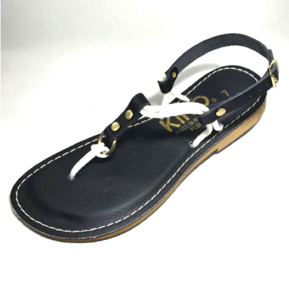 Kino Navy Flat Sandals White Rope Trim Made in Key West Size 8